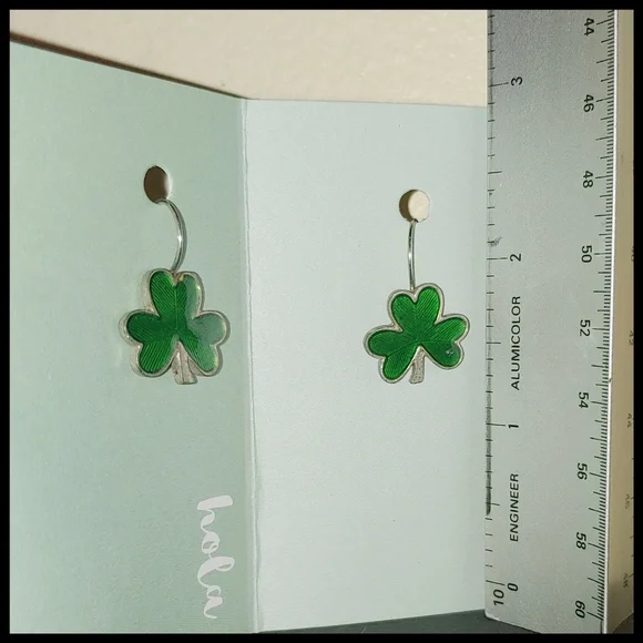 Vintage Hallmark Shamrock Earrings, Marked - Picture 2 of 3